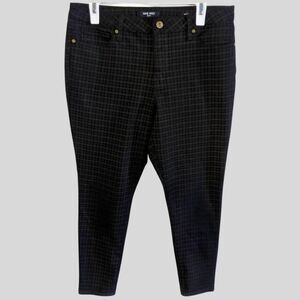 Nine West Gramercy Skinny Pants Size 12 Black Gold Plaid Stretch Trousers
